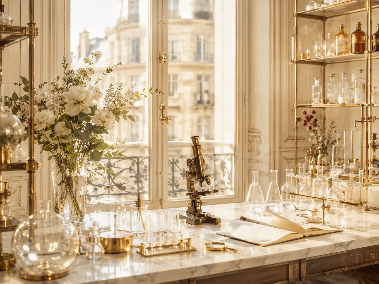Atelier-laboratoire parisien — microscope et verrerie